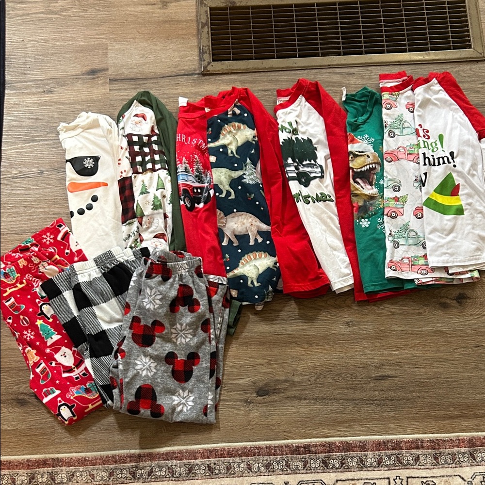 Kids Holiday and Dino Pajama Set - Red, Green, White